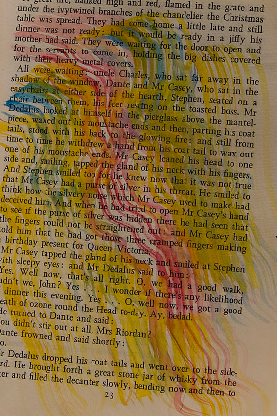 Y2T7765 
 Page 23. Pigment ink print of a watercolour painting on page 209 of James Joyce A Portrait of the Young Man as an Artist. Limited edition of 30.