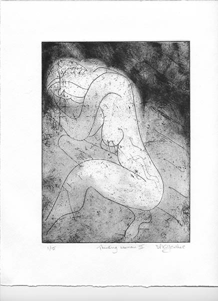 img048 
 Thinking woman II. Etching. Intaglio and relief print. From a series of 15 variable edition prints from this A5 approximate size copper plate.