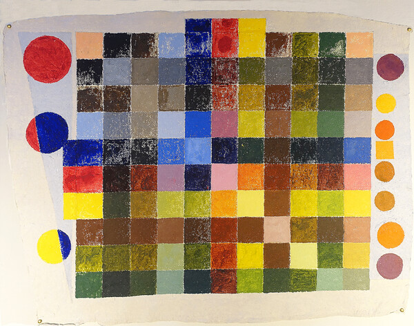 A Many-worlds Colour Matrix 
 Many-worlds; colour matrix. Oil on Khadi handmade organic paper. 30 x 24 inches.