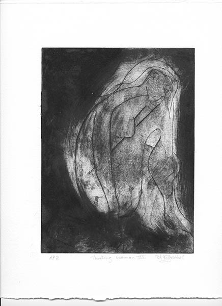 img055 
 Thinking woman III. Etching. Intaglio and relief print. From a series of 15 variable edition prints from this A5 approximate size copper plate.