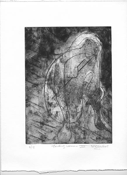 img052 
 Thinking woman III. Etching. Intaglio and relief print. From a series of 15 variable edition prints from this A5 approximate size copper plate.