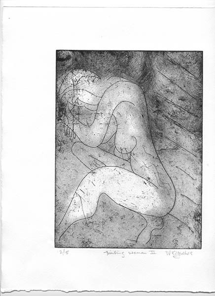 img045 
 Thinking woman II. Etching. Intaglio and relief print. From a series of 15 variable edition prints from this A5 approximate size copper plate.