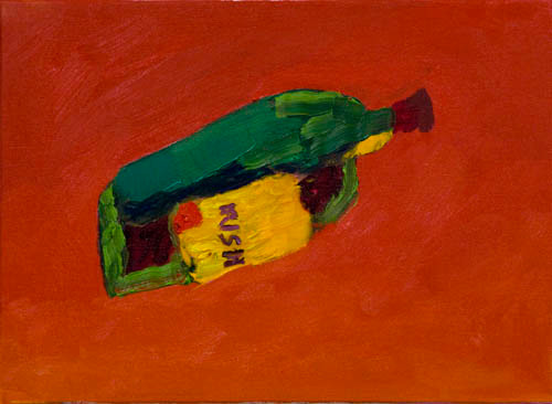 SOLD 1 400 px Y2T7348 
 SOLD
Irish, the orange and the green. Study for a Russian Affair 3. Bottle on red orange toned background. 18 x 14 inches. Acknowledging: Christopher Baker, workshop, West Dean.