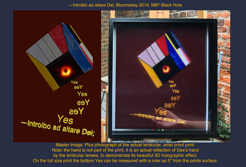 a1 artist proof master reflection 
 Photograph and the small actual lenticular artist proof image, to illustrate the illusionary 3D holographic effect. As normal photography just flattens the image.

Further background: YouTube Ulysses Link: https://www.youtube.com/watch?v=FCXhAfd7Tao