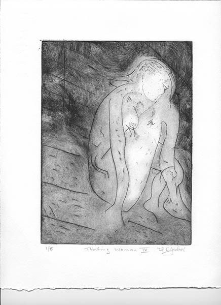 img038 
 Thinking woman IV. Etching. Intaglio and relief print. From a series of 15 variable edition prints from this A5 approximate size copper plate.