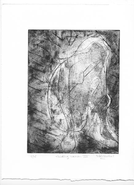 img050 
 Thinking woman III. Etching. Intaglio and relief print. From a series of 15 variable edition prints from this A5 approximate size copper plate.