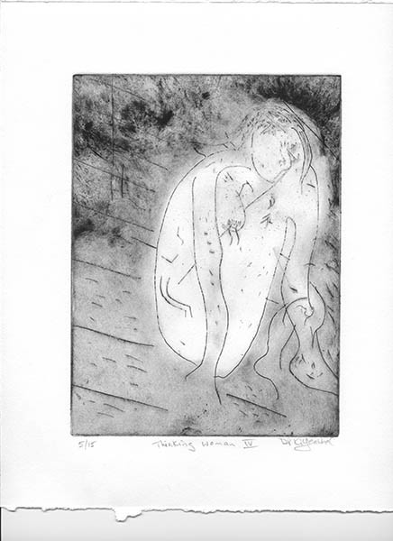 img041 
 Thinking woman IV. Etching. Intaglio and relief print. From a series of 15 variable edition prints from this A5 approximate size copper plate.