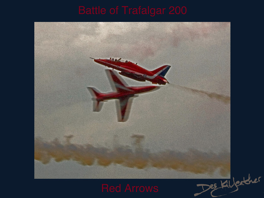 poster-t200-red-arrows-image2-1-24x18 
 Poster red arrows Version 2. 24 x 18 inch poster. One of Des Kilfeather's 500+ images shot during his Trafalgar 200 project, working alongside the Royal Navy. Resulting in his book and eBook Trafalgar 200 Through the Lens and other images.
 The character of these, digitally-signedworks include unique printing especially for your order, so variations on shape, colour and tone from what you see on your screen will probably happen; and is a feature of the art.As is normal practice for this type of printing to order, refunds cannot be offered.