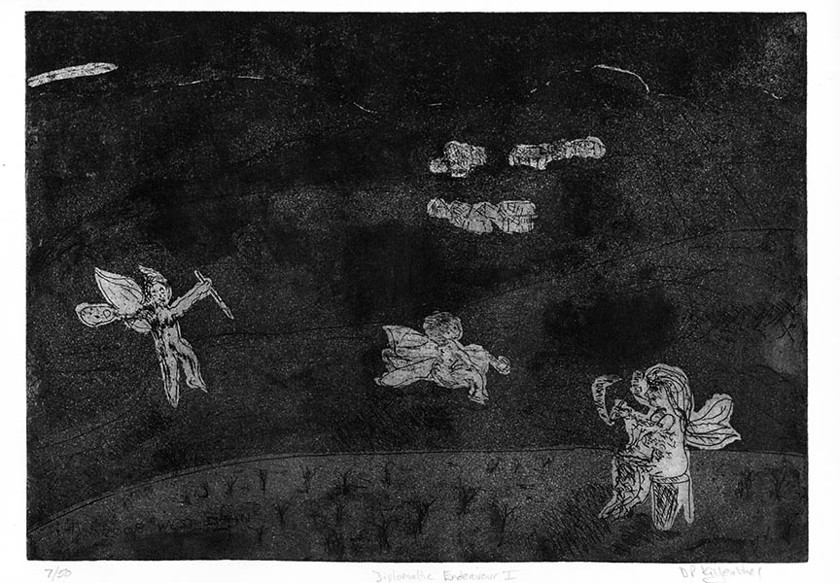 Untitled-15 
 Diplomatic Endeavour I. Etching. Intaglio and relief print. From a series of 50 variable edition prints from this A3 approximate size copper plate.