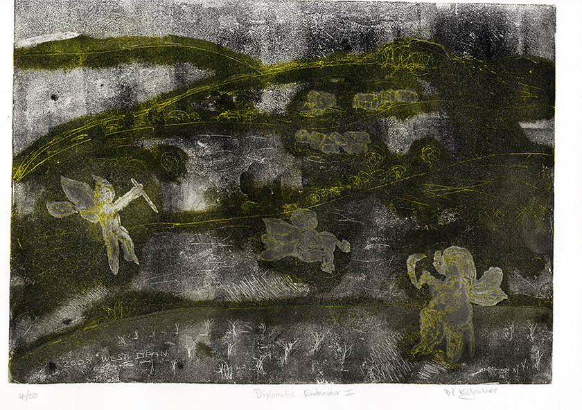 Untitled-10 
 Diplomatic Endeavour I. Etching. Intaglio and relief print. From a series of 50 variable edition prints from this A3 approximate size copper plate.