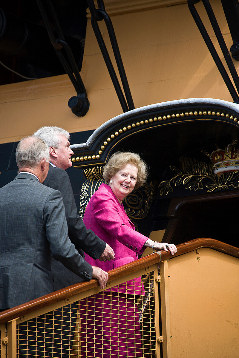 mr-margaret-thatcher-WY2T4485 
 Margaret Thatcher 12 June 2007 on a visit to the Royal Navy Dockyard, Portsmouth, boarding HMS Victory. T200 Book Page 177.