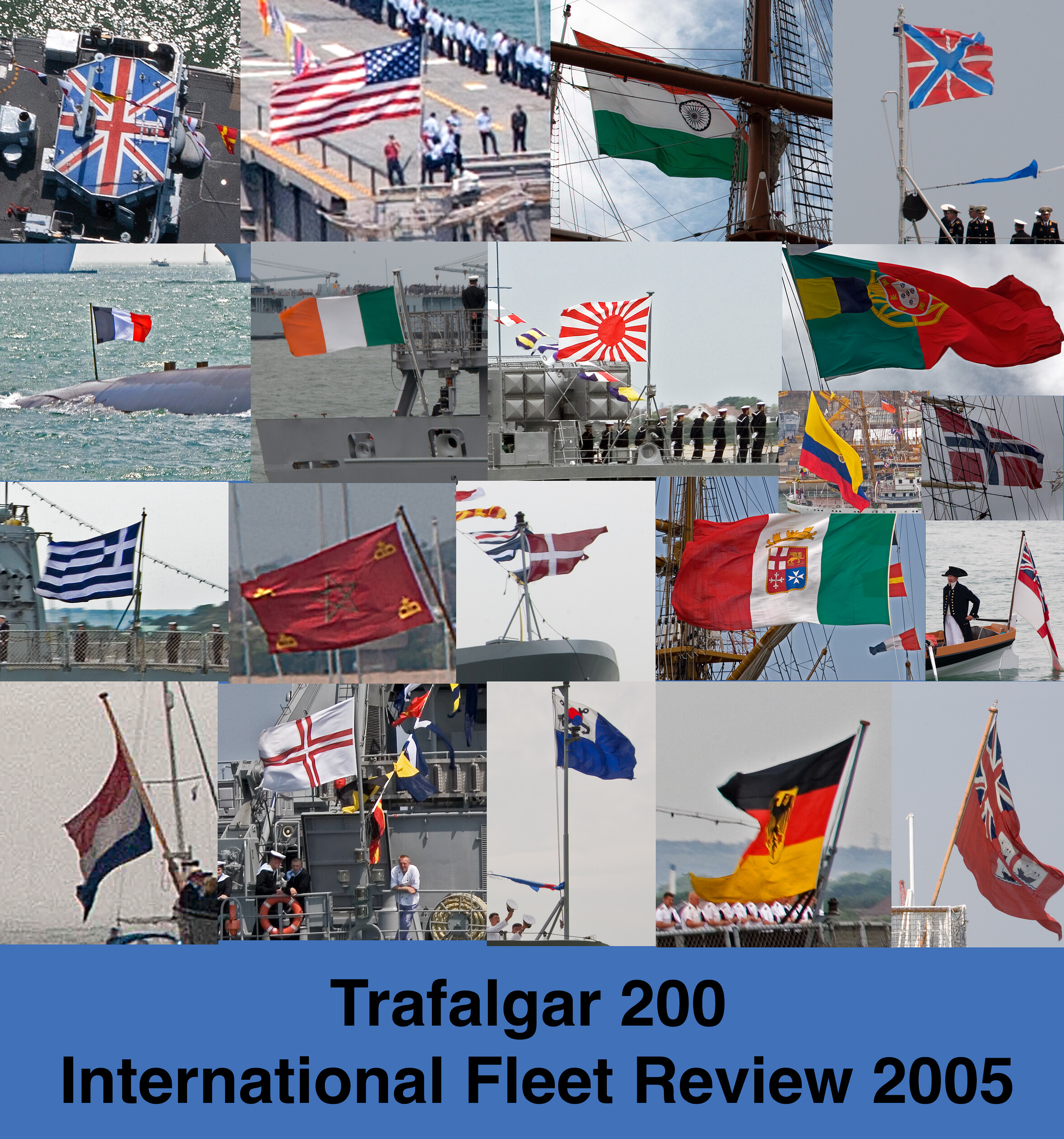 1a-A-selection-of-Trafalgar-200-flags-promotion 
 Selection of Trafalgar 200 Flags featured in the book.