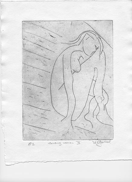 img044 
 Thinking woman IV. Etching. Intaglio and relief print. From a series of 15 variable edition prints from this A5 approximate size copper plate.