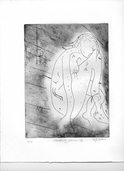 img039 
 Thinking woman IV. Etching. Intaglio and relief print. From a series of 15 variable edition prints from this A5 approximate size copper plate.