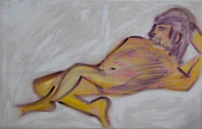 SOLD 400px Y2T7242 
 Naked woman stained onto naked canvas. Oil on unsized canvas.