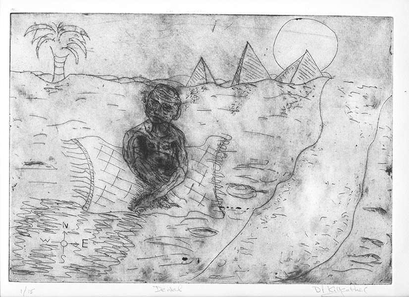 denial 1of15 
 Denial, etching. Intaglio and relief variable edition print. Series of 15 from this copper plate approximately A4 size.