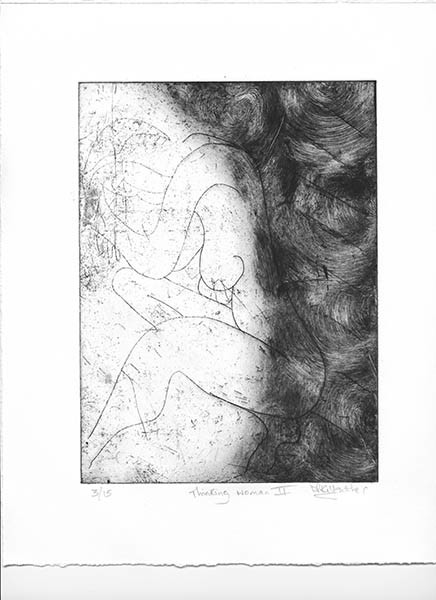 img046 
 Thinking woman II. Etching. Intaglio and relief print. From a series of 15 variable edition prints from this A5 approximate size copper plate.