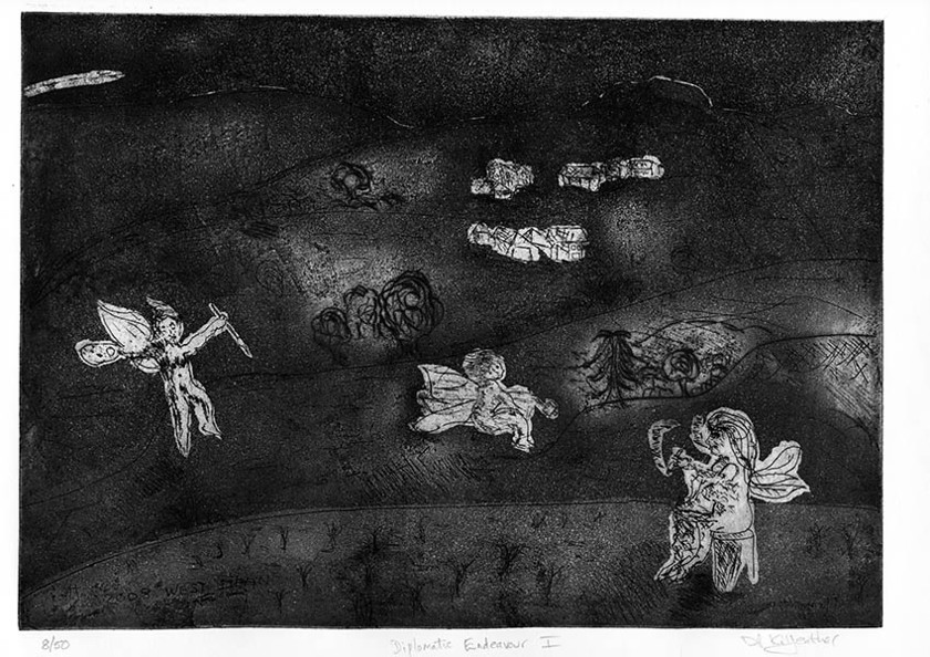 Untitled-14 
 Diplomatic Endeavour I. Etching. Intaglio and relief print. From a series of 50 variable edition prints from this A3 approximate size copper plate.