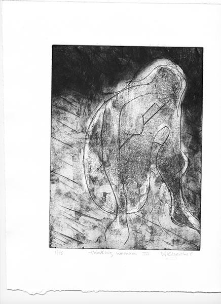 img054 
 Thinking woman III. Etching. Intaglio and relief print. From a series of 15 variable edition prints from this A5 approximate size copper plate.