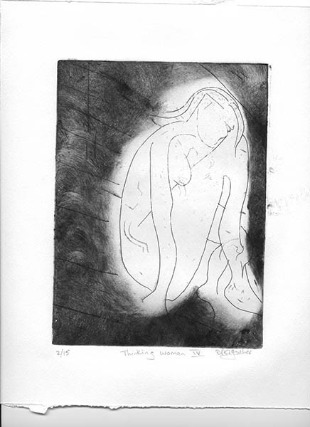 img040 
 Thinking woman IV. Etching. Intaglio and relief print. From a series of 15 variable edition prints from this A5 approximate size copper plate.